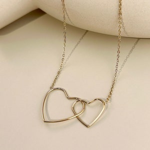 Fine stainless steel necklace double heart attached smoothed gold silver