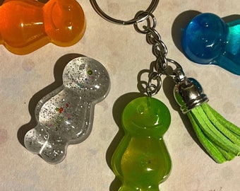 Resin Jelly baby Keyring emerald green sparkly