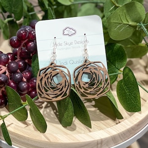 Modern Geometric Earrings with Nest-Like Design: Chic Laser Cut Walnut Wood Earrings for Women