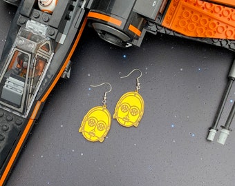 C3PO Inspired Laser Cut Dangle Earrings