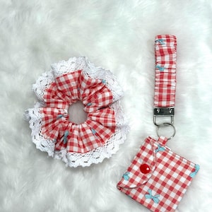 Llavero con coletero/coleteros de encaje/coleteros de cuadros vichy/minibolsito/estuche para iPod