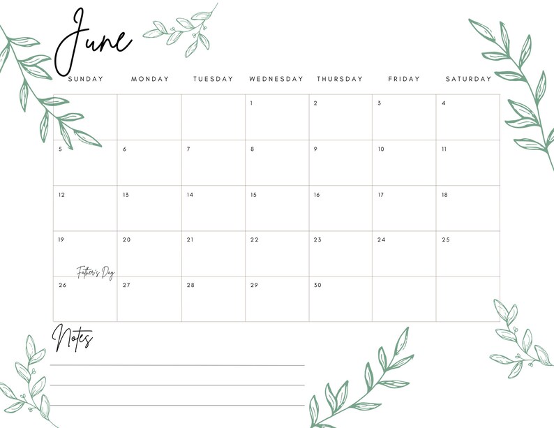 June 2022 Calendar Printable Digital Download Etsy
