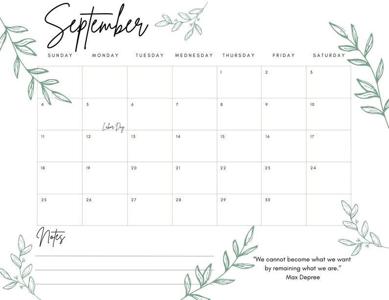 September 2022 Calendar Printable Etsy