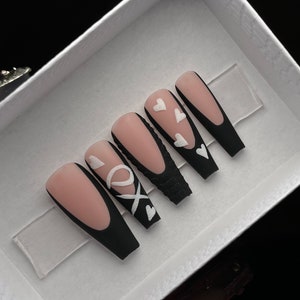 Anti- Valentines Day 3D Black French Tip Press On Nails| VDay Nails| Press Ons| Customizable