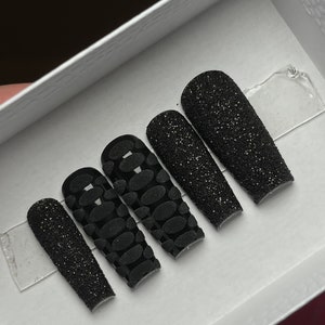 Black Glitter 3D Croc Print Press On Nails| Black Nails| Glitter Nails| Gothic Nails| Dark Nails| Press Ons