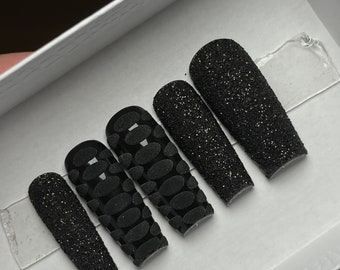 Black Glitter 3D Croc Print Press On Nails| Black Nails| Glitter Nails| Gothic Nails| Dark Nails| Press Ons