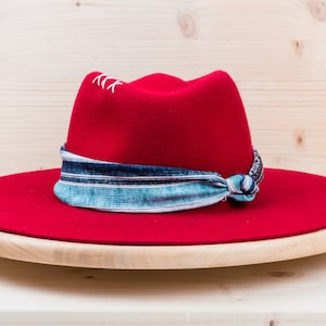 Handmade Red Merino Wool Fedora: Wide Brim Felt Hat