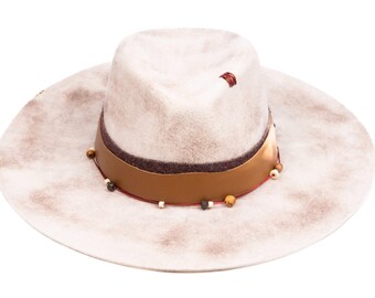 Dune – Handcrafted Wide-Brim Fedora Hat in Sandy Tones Unisex Merino Wool