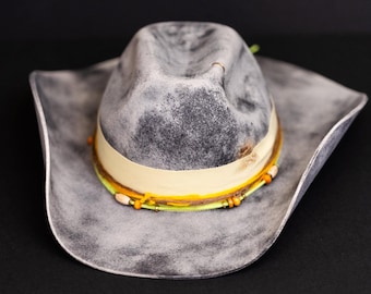 Handmade Grey Wool Cowboy Hat – Unisex Wide Brim, Boho Western