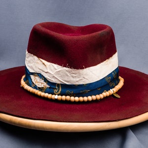Handmade Burgundy Fedora: Wide Brim Merino Wool Felt Hat