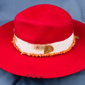 Handmade Red Merino Wool Fedora: Wide Brim Felt Hat