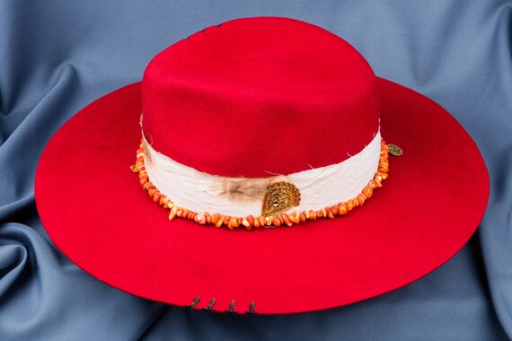 Handmade Red Merino Wool Fedora: Wide Brim Felt Hat - Etsy display picture 2