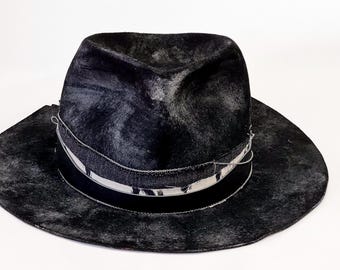 Handmade Dusty Black Fedora: Merino Wool Felt Hat