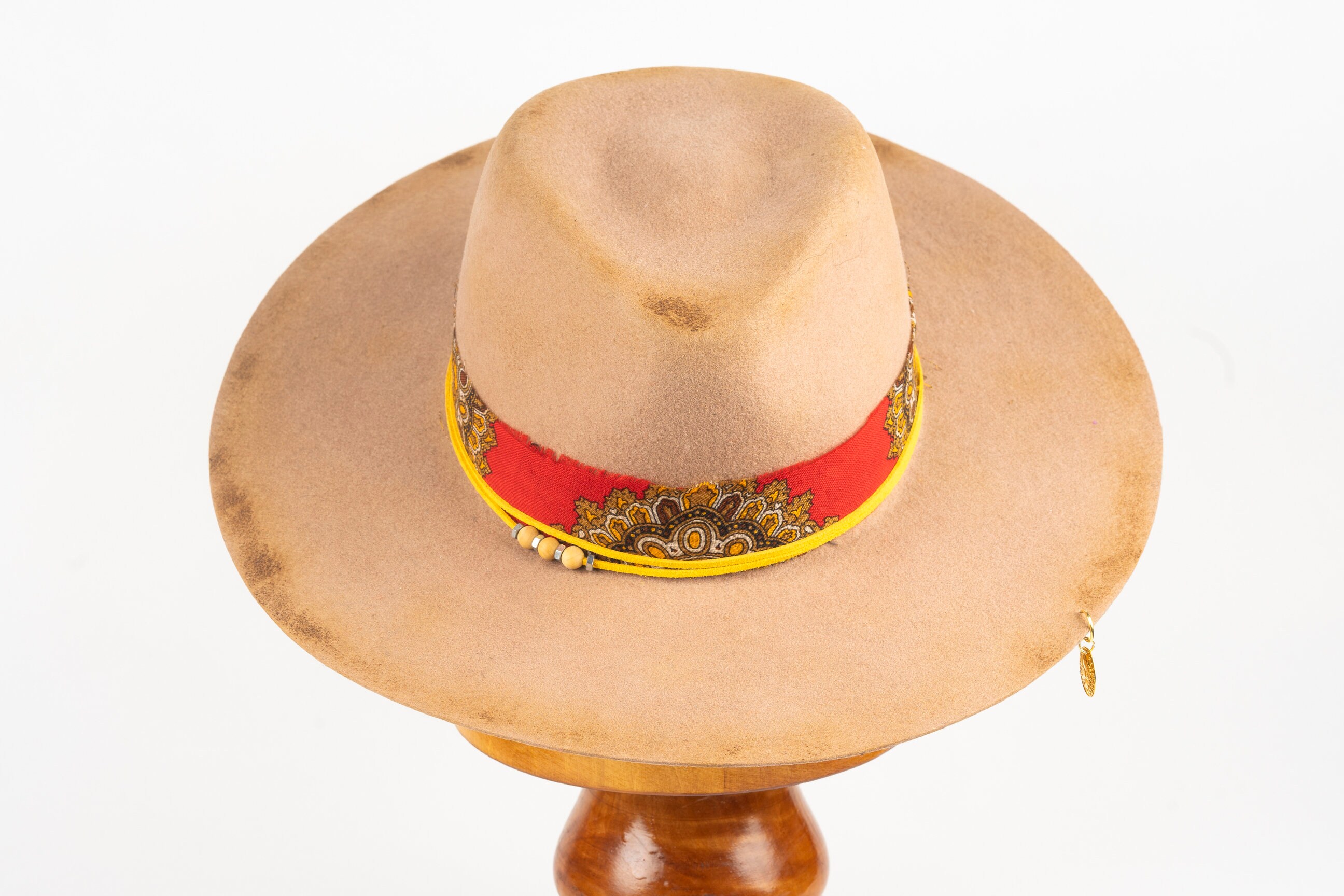 Handmade Camel Merino Wool Fedora: Unisex Wide Brim Felt Hat  display picture 1