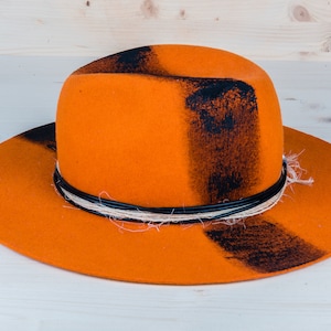 Handmade Orange Fedora Unisex Wide Brim | Merino Wool Felt | Men's Fedora Hat | Woman Fedora Felt | Gift for Her | Gift for Him