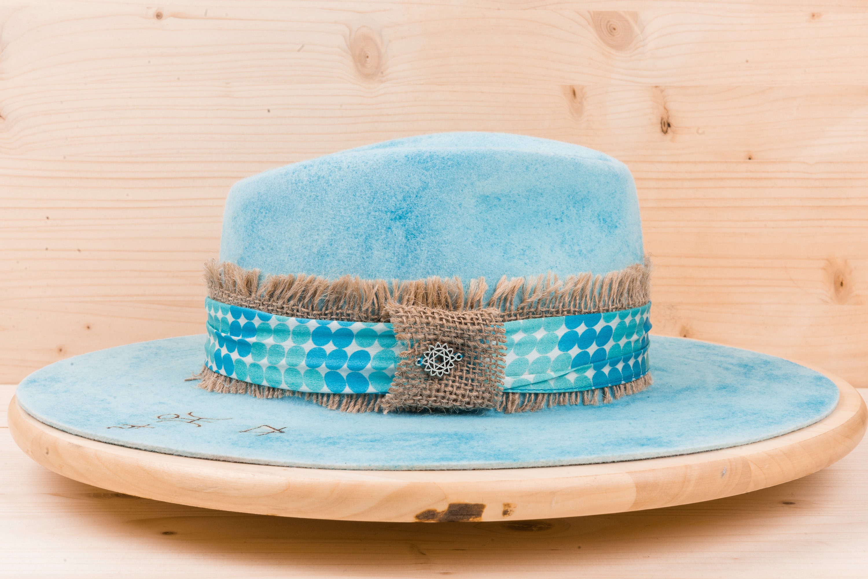 Handmade Turquoise Merino Wool Fedora: Wide Brim Felt Hat - Etsy display picture 3