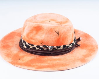 Handmade Dusty Red Fedora: Wide Brim Merino Wool Felt Hat