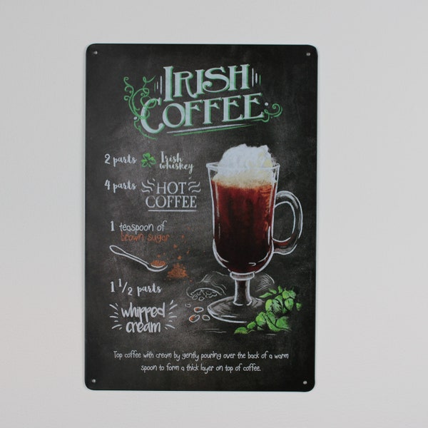 Enseigne de boîte de café irlandais 20 x 30 cm Recette de Nostalgie de cuisine Bar Cocktail Décoration