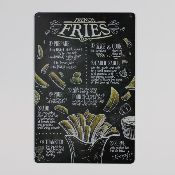 Français Frieze Tin Sign 20 x 30 cm Recette Retro Nostalgie Cuisine Bar Cocktail Décoration