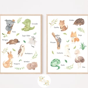 Set of 2 Aussie Animals FAUNA, Nursery Prints, Wall Art, INSTANT DOWNLOAD