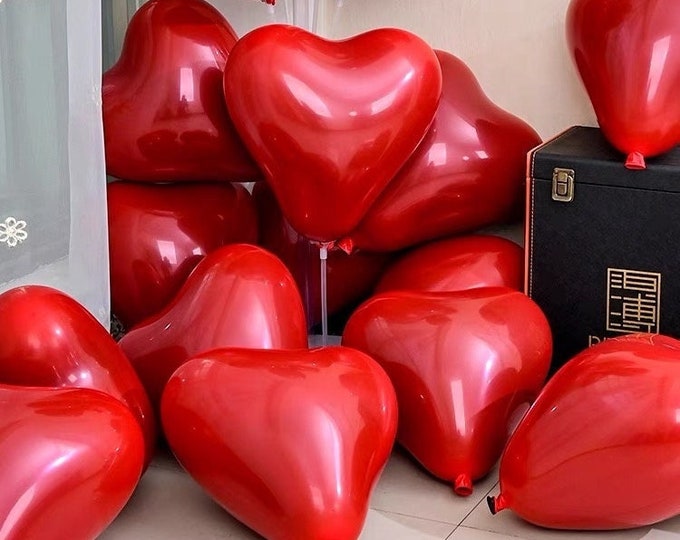 15pcs Balloon Heart Shaped Ruby Red 10.5" Latex Double Layer Valentines ...