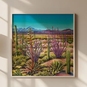 Colorful Desert Landscape Print | Cactus Art | Arizona Wall Decor | Southwest Fine Art Print | Nature-Inspired Home Decor