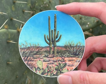 Desert Plant Vinyl Sticker – Saguaro Cactus Art, Waterproof Matte Decal, Green Boho Aesthetic for Laptop & Water Bottle