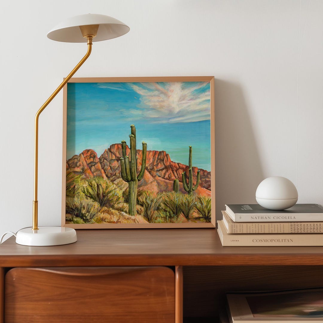 Neon Desert Wall Art Print | Southwest Cactus Landscape | Bold Tucson ...
