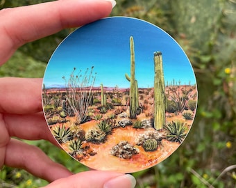 Arizona Desert Sticker — Saguaro Cactus Vinyl Decal • Waterproof Matte Sticker • Laptop Water Bottle Decal