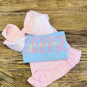 Personalize Monogram Girl Shirt, Embroidered Spring Top, Custom Name Embroidery Gift for baby,Unique item for Easter