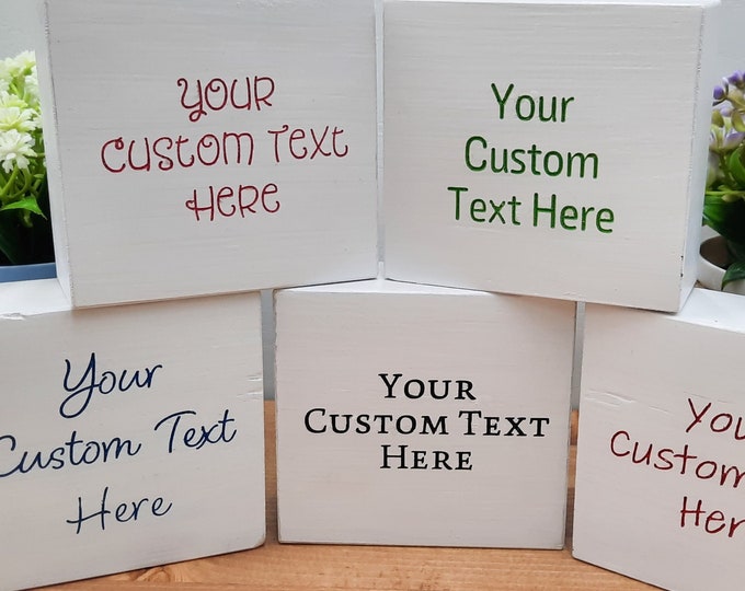 Custom Engraved Wood Block Sign: Personalized Text (3.5x3.5 in)