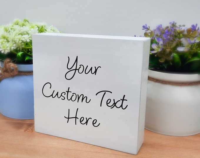 Custom Engraved Wooden Block Sign: Personalized Carved Text (5.5x5.25 in)