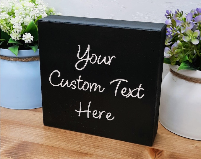 Custom Engraved Wooden Block Sign: Personalized Carved Text (5.5x5.25 in)