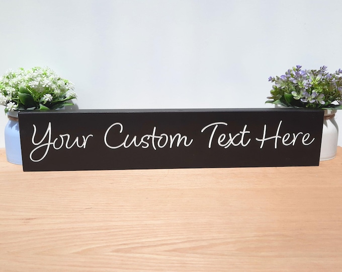Custom Engraved Black Wooden Sign: Personalized Carved Text (Various Sizes Available)