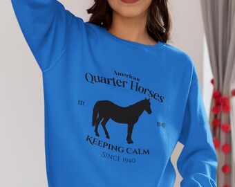 American Quarter Horses behalten Ruhe, Westernpferde, Westernreiter, Reiter mit Rundhalsausschnitt, Pferdeliebhaber Sweatshirt, Pferdemädchen Liebhaber, Pferd