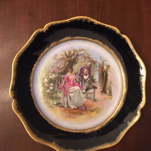 Dark C Ahrenfeldt Limoges plate, French China gilded decorative plate, vintage collectible, cabinet china, Christmas gift