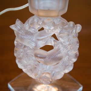 French Lalique Candlesticks Crystal Birds and Flower Wreath
