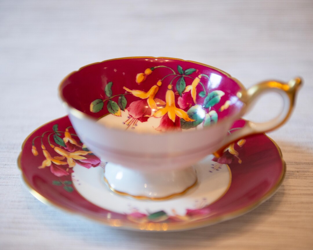 Pink Coalport Porcelain Teacup Saucer Flower Bone China Etsy