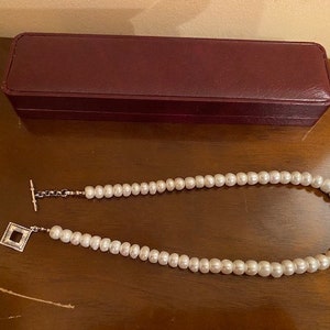 Japanese white pearl necklace silver clasp, Vintage jewelry string of pearls