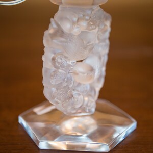 French Lalique Candlesticks Crystal Birds and Flower Wreath