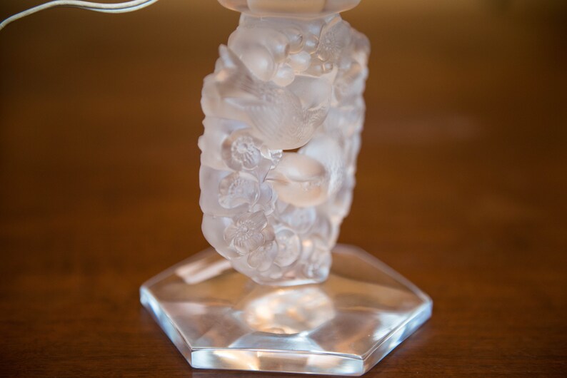 French Lalique Candlesticks Crystal Birds and Flower Wreath