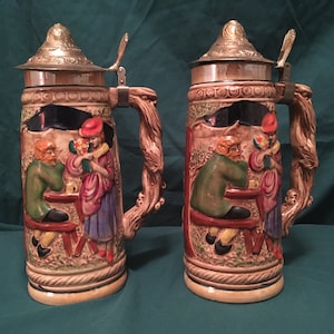 Pair Vintage Large German Beer Stein, Made in Germany, Beer Stein