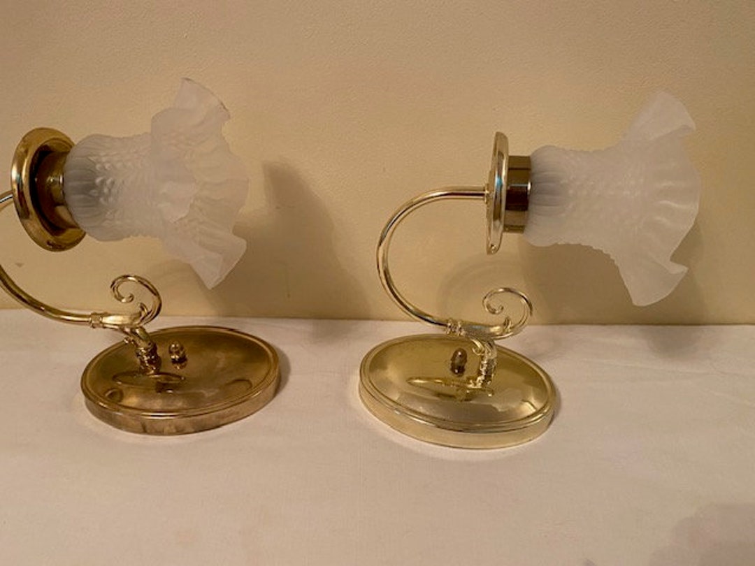 Pair Electric Light Scones, Art Deco Vintage Luminaire, Gilded Flower ...
