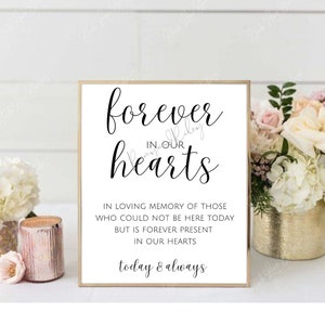 In Loving Memory Sign, Forever in Our Hearts, Today and Always, Wedding Sign Remembrance Sign Printable Digital Download