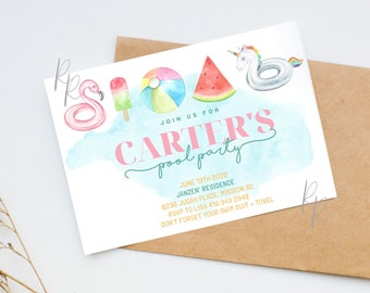 Pool Beach Party Birthday Invitation Digital Download