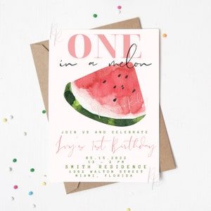 One In A Melon First Birthday Invitation Digital Download