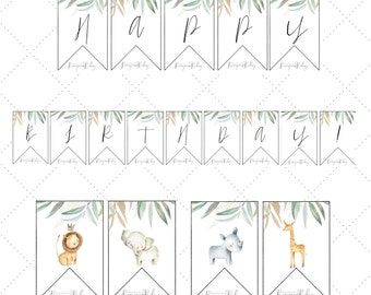 Wild One Safari Jungle fiesta de cumpleaños bandera bandera descarga digital