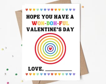 Rainbow Valentine-kaarten: PlayDoh-bijsluiter, afdrukbaar (digitale download)