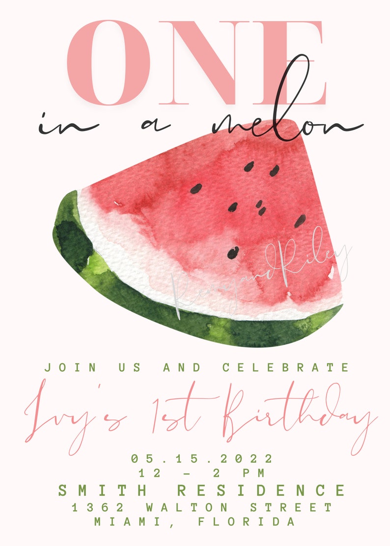 One in A Melon First Birthday Invitation Digital Download | Etsy