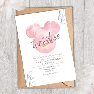 Oh Two-dles Minnie Mouse Birthday Invitation Digital Download